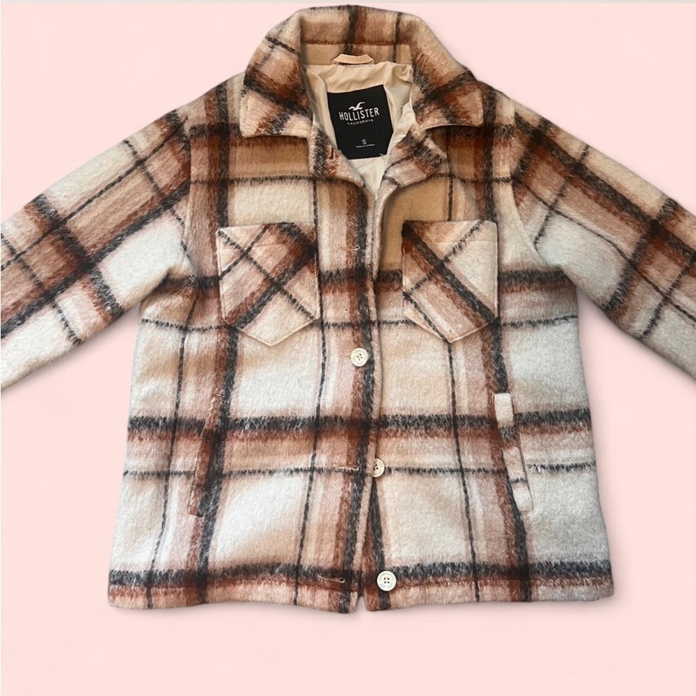 Hollister Checkered Jacket - Tan and White